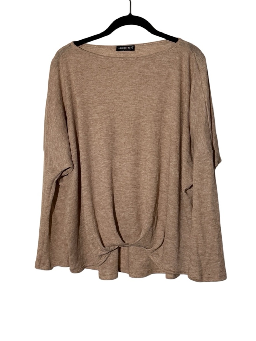 Fashion Nova Size XL Tan Knit Scoopneck Long Sleeve Top